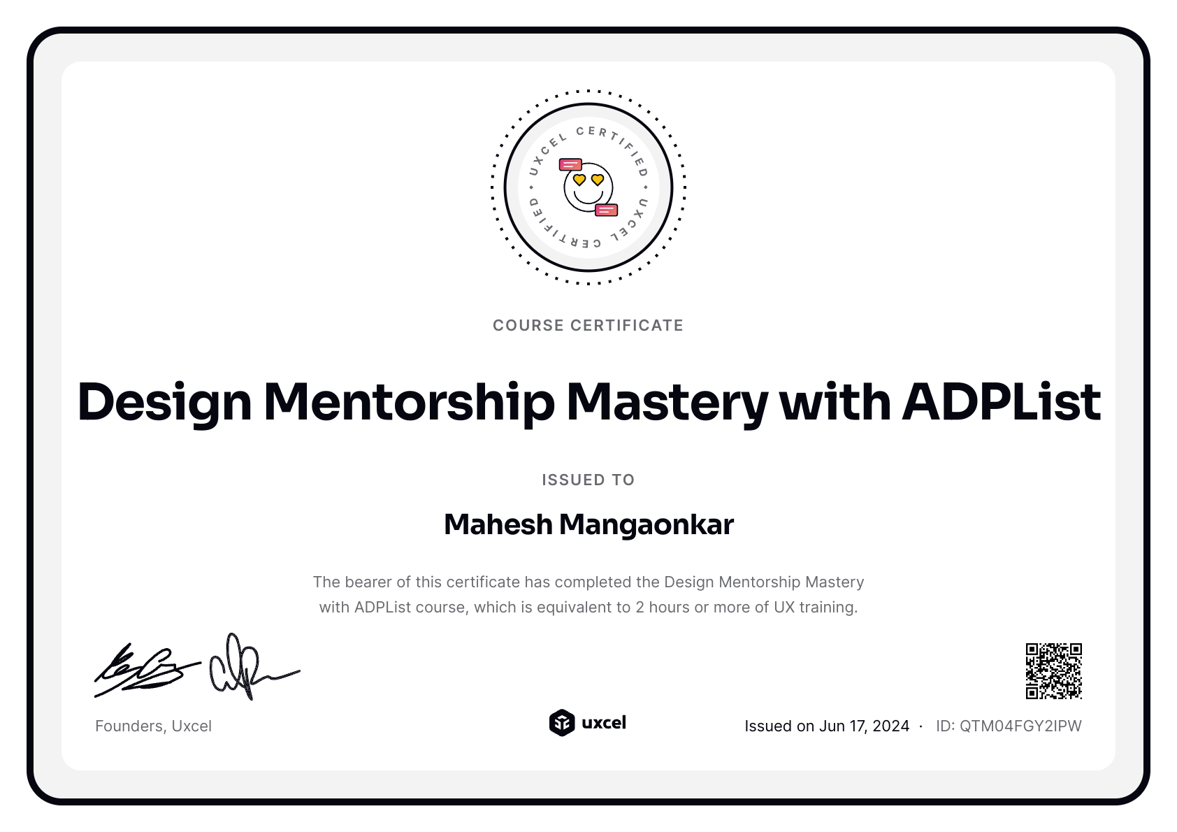 Mahesh Mangaonkar's certificate